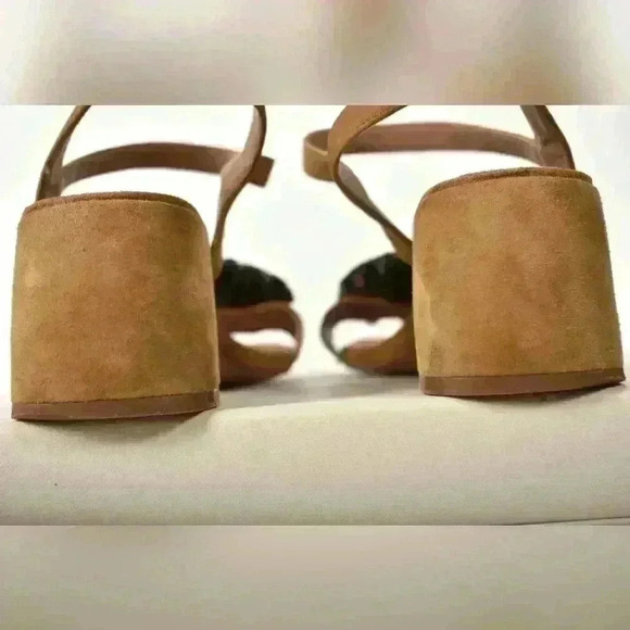 ZARA Tan  Black Microsuede Block Heel Open Toe Strappy Sandal 39EU 9US - Picture 6 of 8